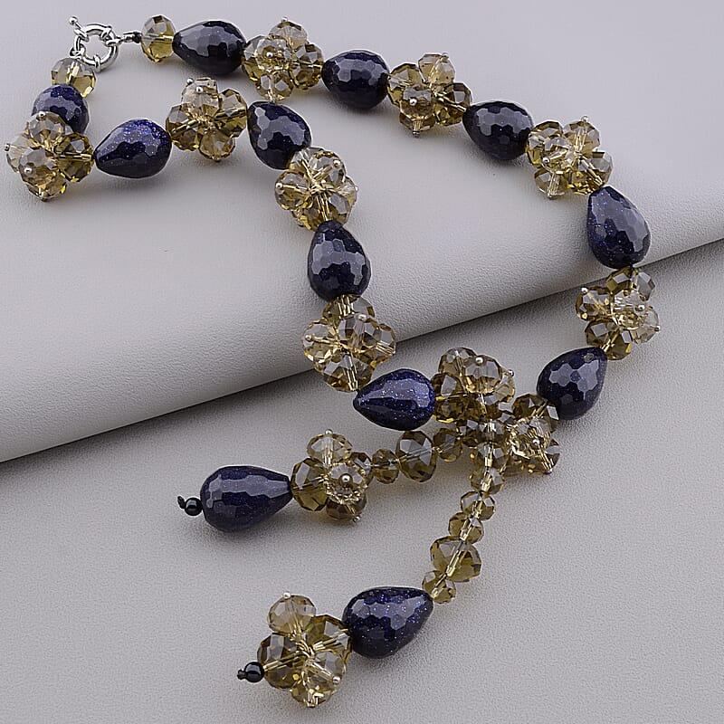 Бусы из натурального камня Каирская ночь, Чешский хрусталь 46 см, фото 1