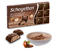 Schogetten Dark Chocolate with Cocoa & Hazelnuts чорний шоколад з какао і лісових горіхів 100 гр ( 15 шт./1 ящик)