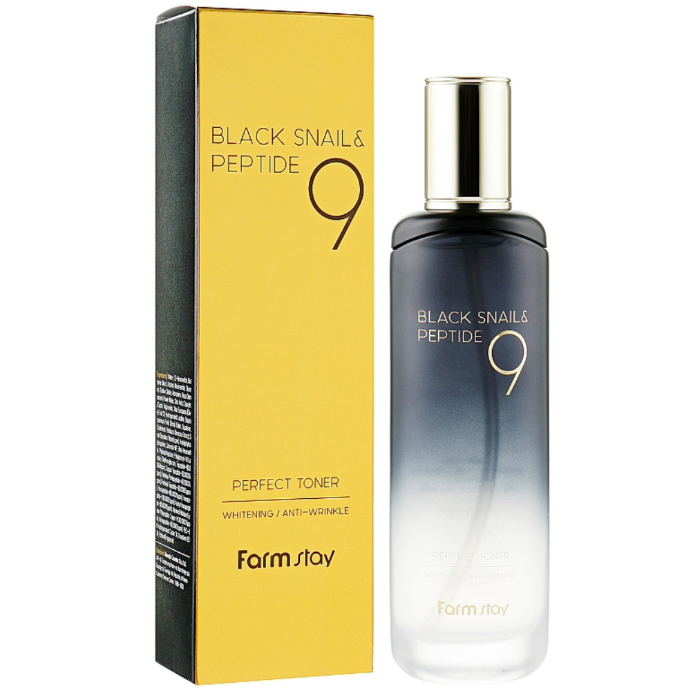 Омолоджуючий равликовий тонер для обличчя з 9 пептидами Farmstay Black Snail & Peptide 9 Perfect Toner 120 мл, фото 1