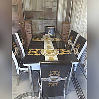 6-021 Кухонный стол и стулья раскладной со стеклом и 6 стульев комплект