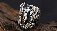 Мужское унисекс серебряное большое кольцо Падший Ангел 19,5 размер 17,53 грамм