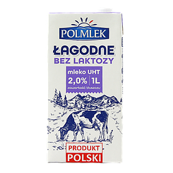 Молоко 2,0% лагідне без лактози Полмлек Polmlek lagodne 1L 12 шт/ящ (Код: 00-00005503)
