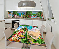Наклейка 3Д виниловая на стол Zatarga «Балкончик у моря» 650х1200 мм для домов, квартир, столов, кофейн, кафе