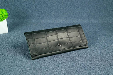 Жіночий шкіряний гаманець Флай, натуральна шкіра італійський Краст, колір Чорний, тиснення №2