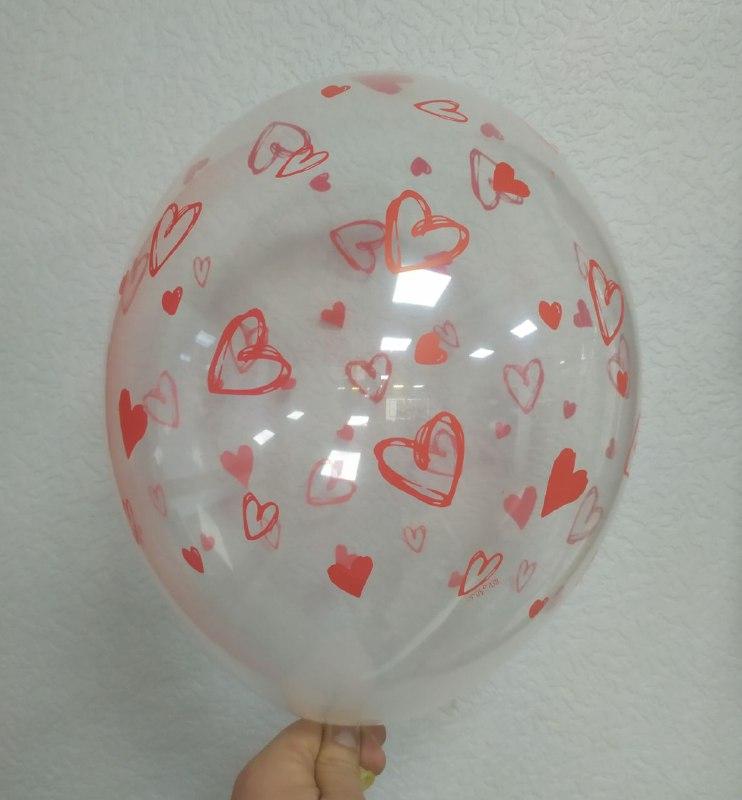 Латексна кулька з малюнком Серце червоний прозорий 12" 30см Belbal ТМ "Star"