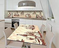 Наклейка 3Д виниловая на стол Zatarga «Кухонные зарисовки» 600х1200 мм для домов, квартир, столов, кофейн,