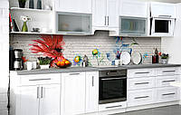 Скинали на кухню Zatarga «Цветочный граффити» 600х2500 мм виниловая 3Д наклейка кухонный фартук самоклеящаяся