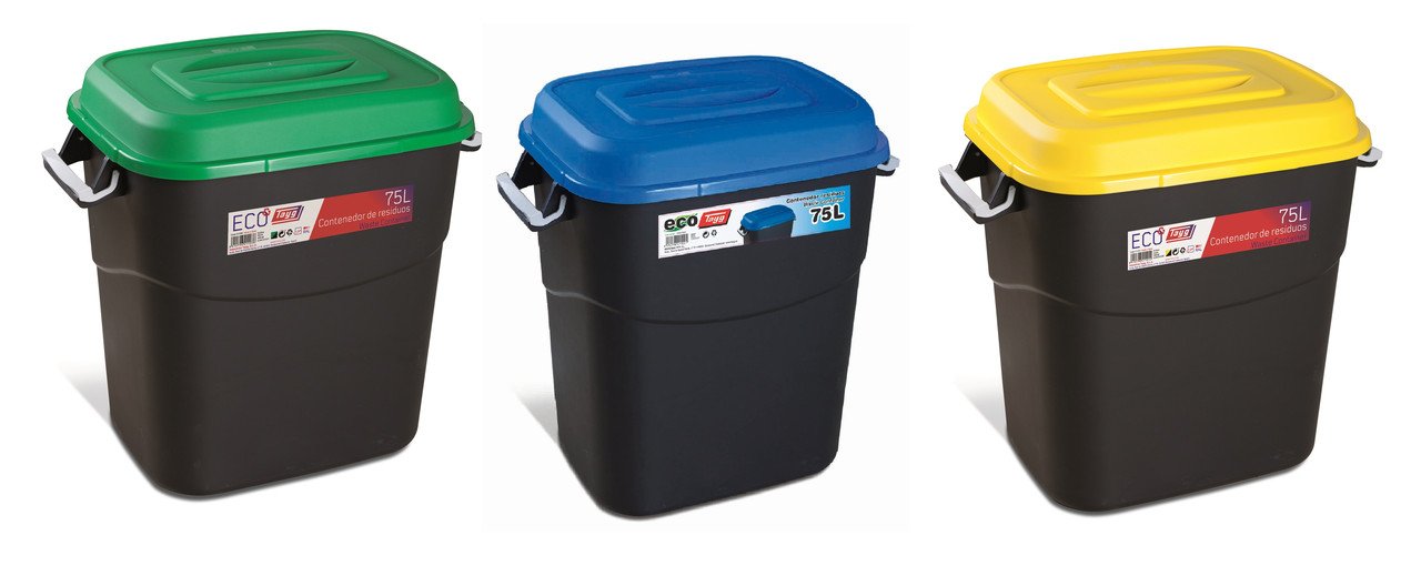 Набор контейнеров для мусора 3*75 л EcoTayg (Испания) 60*40,2*56 см, с крышками, ручками, пластиковые - фото 1 - id-p1349236619