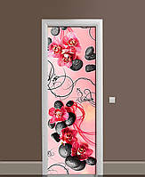 Наліпка на двері Zatarga «Червоні орхідеї» 650х2000 мм вінілова 3Д Наліпка декор самоклеюча