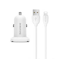 Автомобільний Зарядний Пристрій Borofone BZ12 2USB/2.4A + Lightning (Білий)