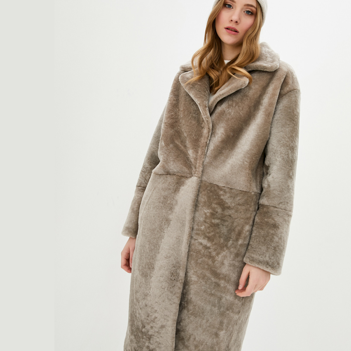 Шуба з мутону VK бежева довга (Атр. LT457-B), фото 1