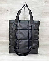 Стильная качественная женская сумка-шопер черная стеганая под натуральную кожу