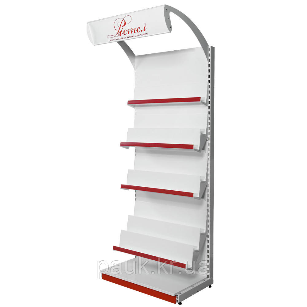 Книжковий стелаж 2350х950 мм, приставний Рістел, стенд книжковий, металевий стелаж для торгівлі друкованими виданнями, стелаж для, фото 1