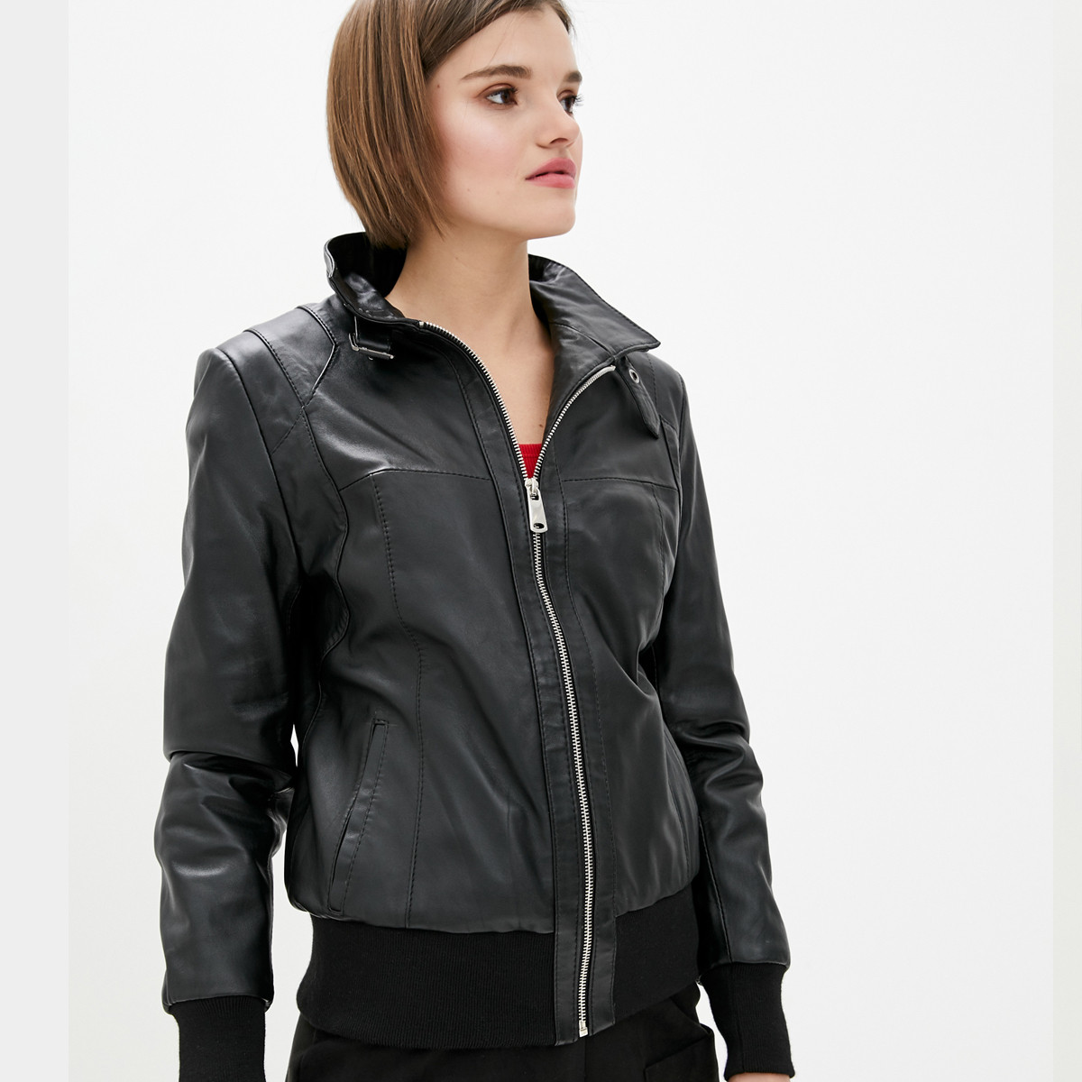 Шкіряна куртка-бомбер жіноча коротка (Арт. TRE2-201)