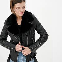 Кожаная куртка косуха VK черная с мехом (Арт. LT420-M)