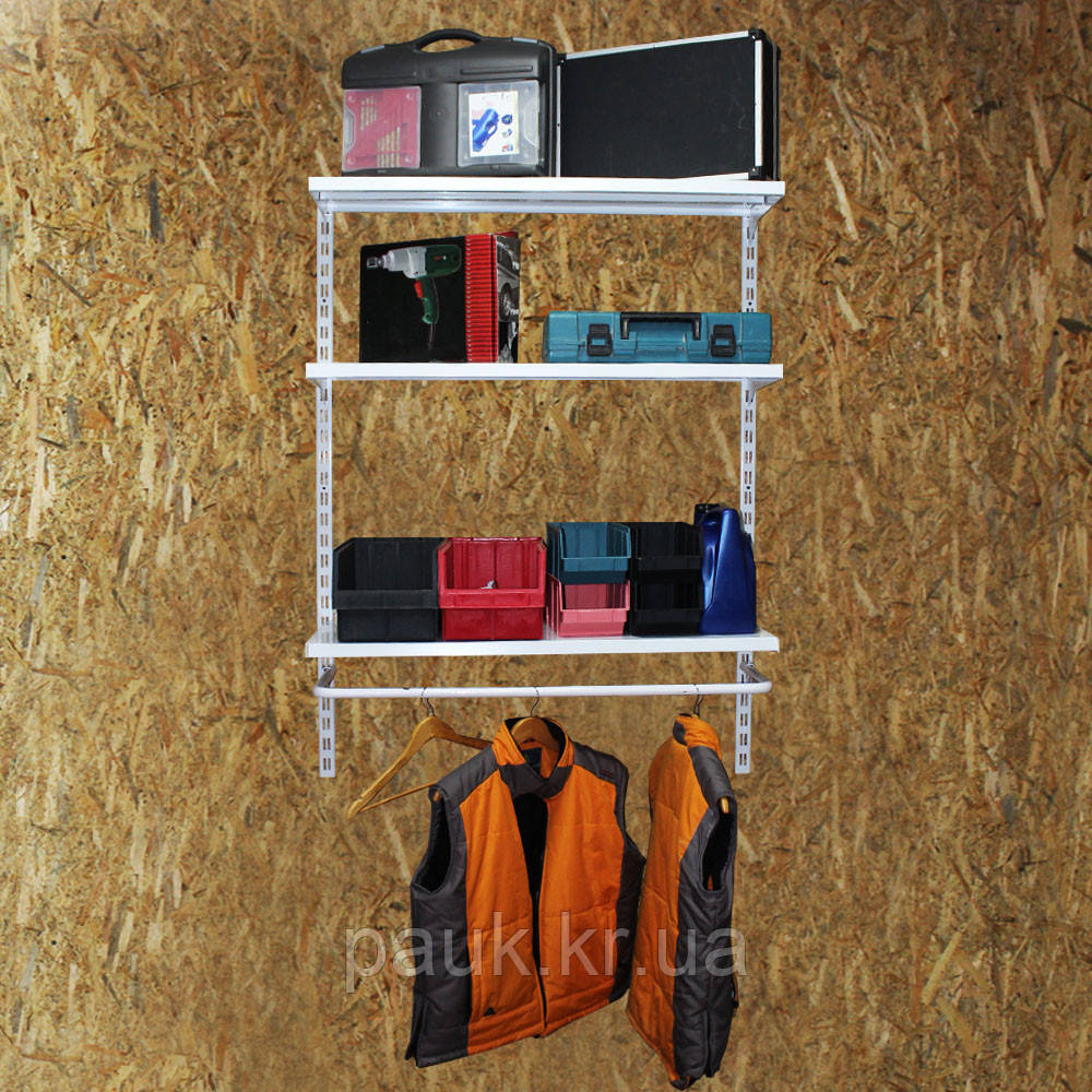 Металевий настінний стелаж Н1450х1200 мм, ТИП 3, стелаж на стіну з полками металевий, розбірний складський стелаж, фото 1