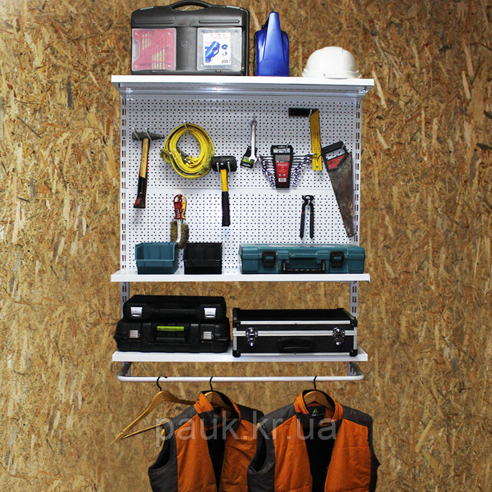 Настінний стелаж Н1450х950 мм ТИП 6, стелаж в комору, металевий настінний стелаж на дачу, стелаж в підсобку, стелаж настінний, фото 1