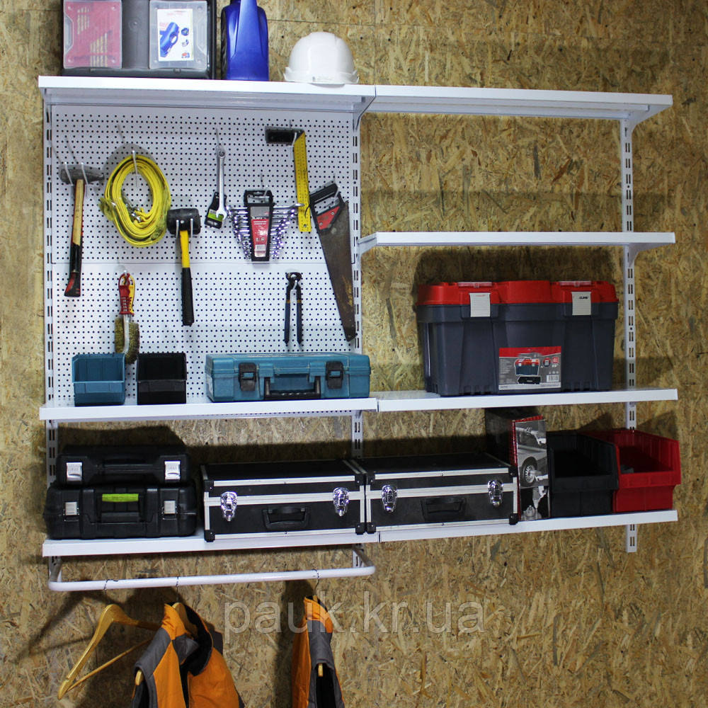 Стелаж перфорований настінний Н1450х950 мм ТИП 7, стелаж для зберігання інструментів, стелаж для дому на стіну, розбірний стелаж, фото 1