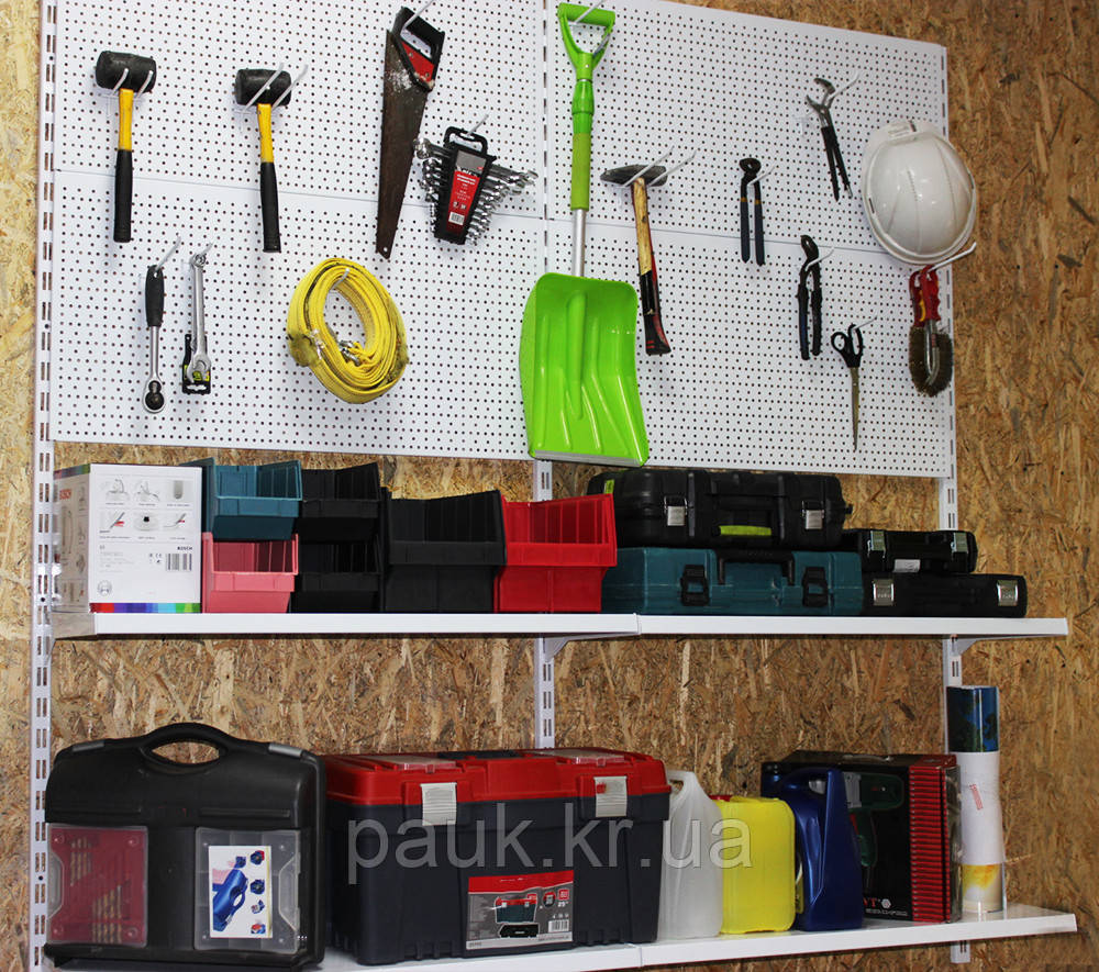 Стелаж настінний Н1900х950 мм ТИП 5, стелаж для автосервісу, настінний стелаж з полицями, настінний стелаж з перфорацією, фото 1