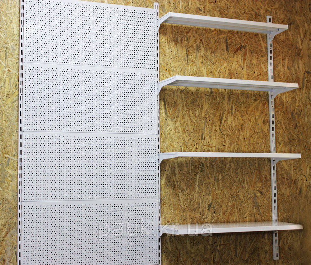 Настінний стелаж Н1900х950 мм ТИП 8, настінний стелаж перфорований, стелаж з перфорованими панелями металевий, торговий стелаж, фото 1