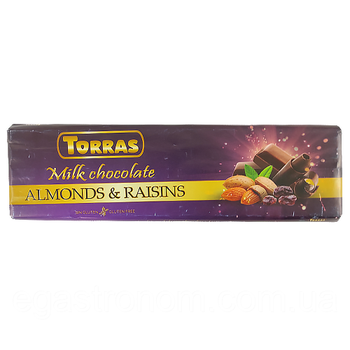 Шоколад мигдаль&родзинки Торрас Torras 250g 15шт/ящ (Код: 00-00000559), фото 1