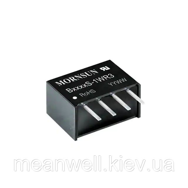 DC DC перетворювач MORNSUN B0505S-1WR3 1W, Vin 4.5-5.5V, Vout 5V, 200mA, Isolation (VDC) 1500, SIP
