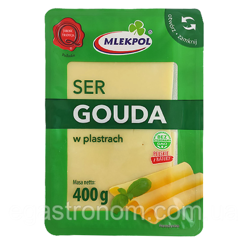 Сир нарізка гауда Млекпол Mlekpol Gouda 400g 24шт/ящ (Код: 00-00004618)