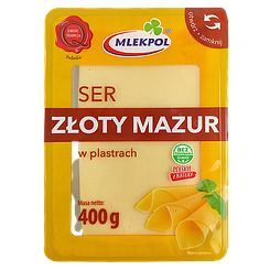 Сир нарізка злотий мазур Млекпол Mlekpol Zloty Mazur 400g 24шт/ящ (Код: 00-00004619)