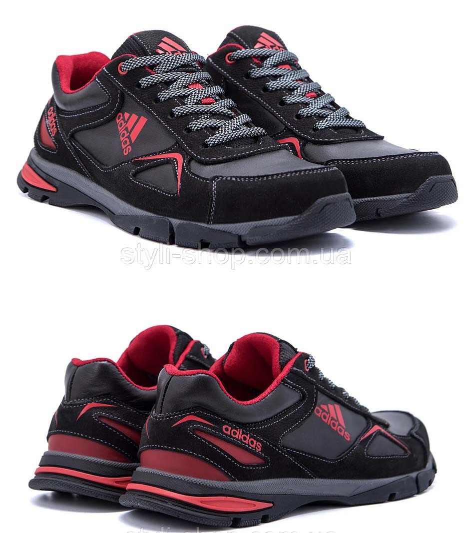 Чоловічі шкіряні кросівки Adidas (Адідас), чоловічі спортивні туфлі чорні, кеди повсякденні. Чоловіче взуття, фото 1