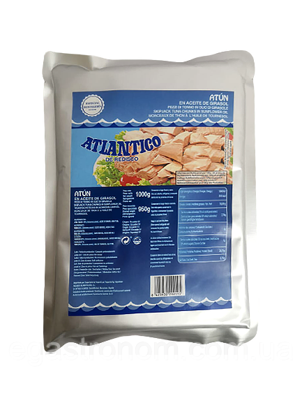 Тунець у соняшниковій олії в фользі Атлантіко Atlantico de girasol 1000g 16шт/ящ (Код: 00-00003429)