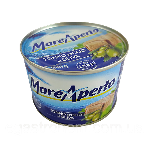 Тунець в оливковій олії Маре Аперто Mare Aperto 240/156g 24шт/ящ (Код: 00-00003194)