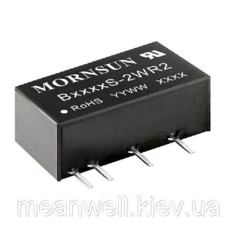 DC DC перетворювач MORNSUN B0505S-2WR2 2W, Vin 4.5-5.5V, Vout 5V, 400mA, Isolation (VDC) 1500, SIP