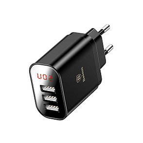 Зарядний пристрій (зарядка) для телефону Baseus Mirror Lake 3xUSB 3.4 А Чорний (CCALL-BH01), фото 1