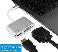 Адаптер 4K USB Type-C USB 3.1 > HDMI+VGA/ТВ/Multiport монітор/телів