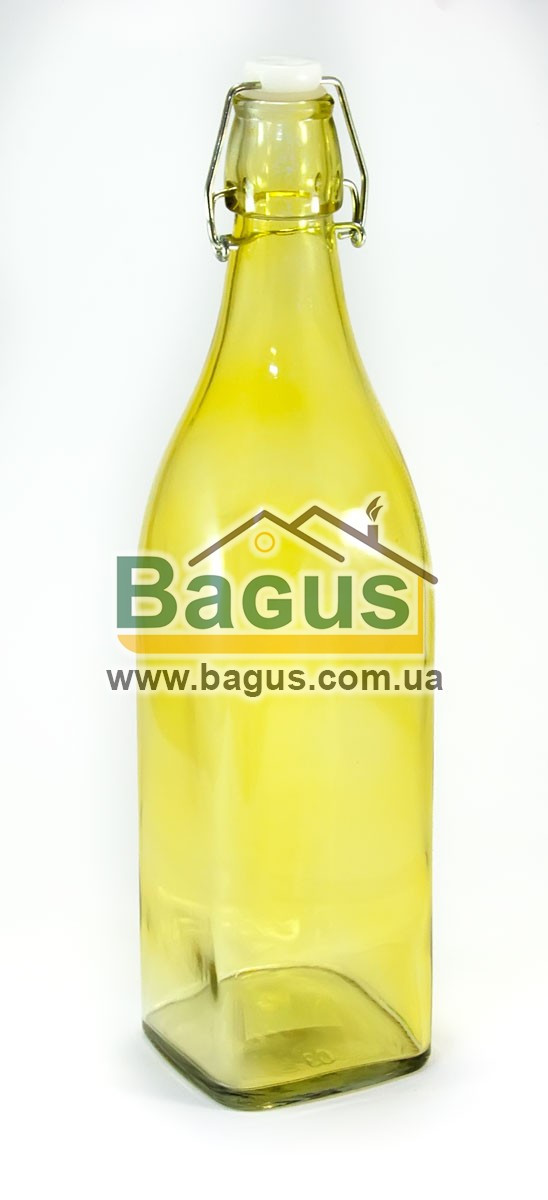 Пляшка для подавання напоїв скляна 1000 мл із горбильним корком квадратна, жовта Empire (EM-1872-3)