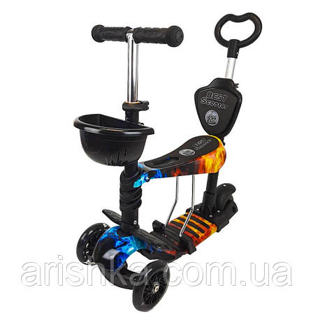 Дитячий самокат-трансформер 5в1 з підсвіткою Best Scooter з кошиком, фото 1