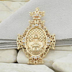 Іконка Божа Матір 30186 для ланцюжка до 2 мм розмір 37х24 мм білі фіаніти вага 4.7 г позолота 18К