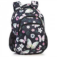 Школьный рюкзак с рисунком бабочек и цветов Dolly 542 Черный 39х30х21см