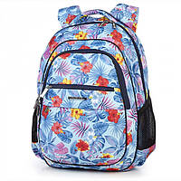 Рюкзак ортопедичний шкільний із малюнком листя Dolly 543 Блакитний 39х30х21см