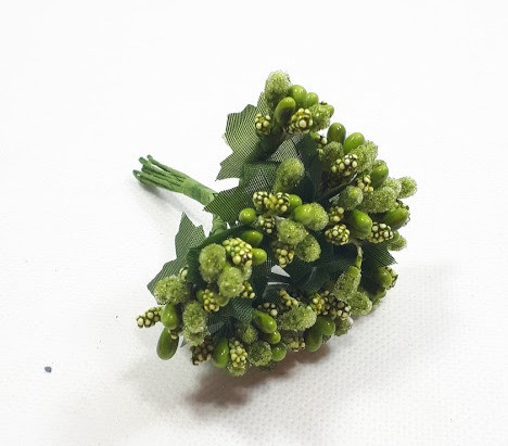 "Тычинки в сахаре" оливковые, искусственных на розетке листьев (1 набор - 12 веточек ) - фото 1 - id-p1349720818