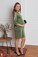 Приталенное платье зелёное с пайетками на рукавах для беременных и кормящих мам, размер S, M, L, XL
