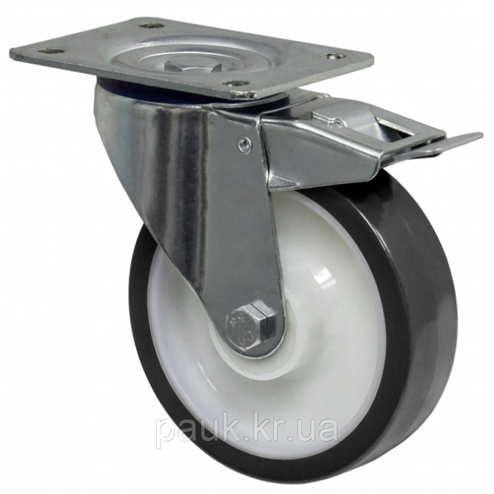 Колесо 7304-N-080-R, Ø 80 мм, 73 Norma, поворотне з кріпильною панеллю та гальмом, роликовий підшипник, складське вантажне колесо, фото 1