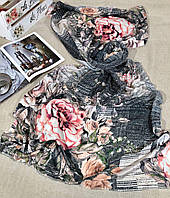 Весенний легкий женский красивый шарф с цветочным принтом 70*180 см Черный