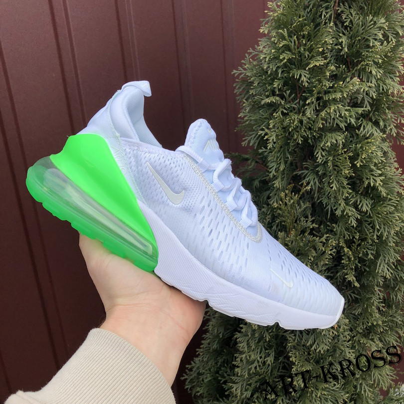 Чоловічі спортивні кросівки Nike Air Max 270 сіточка білі з салатовим
