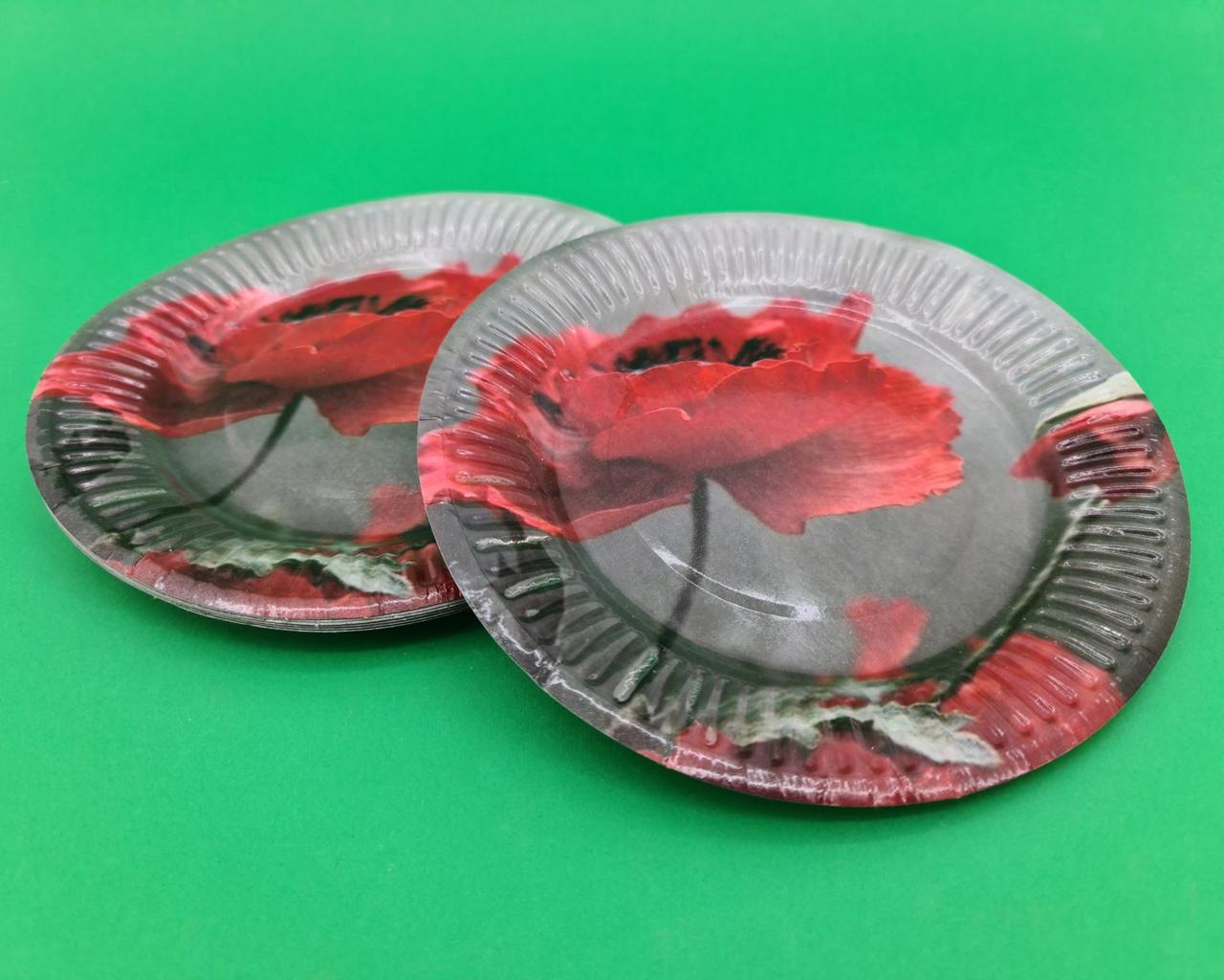 Паперова тарілка з малюнком 18см"№ 31"Мак 10шт (1 пач.), фото 1