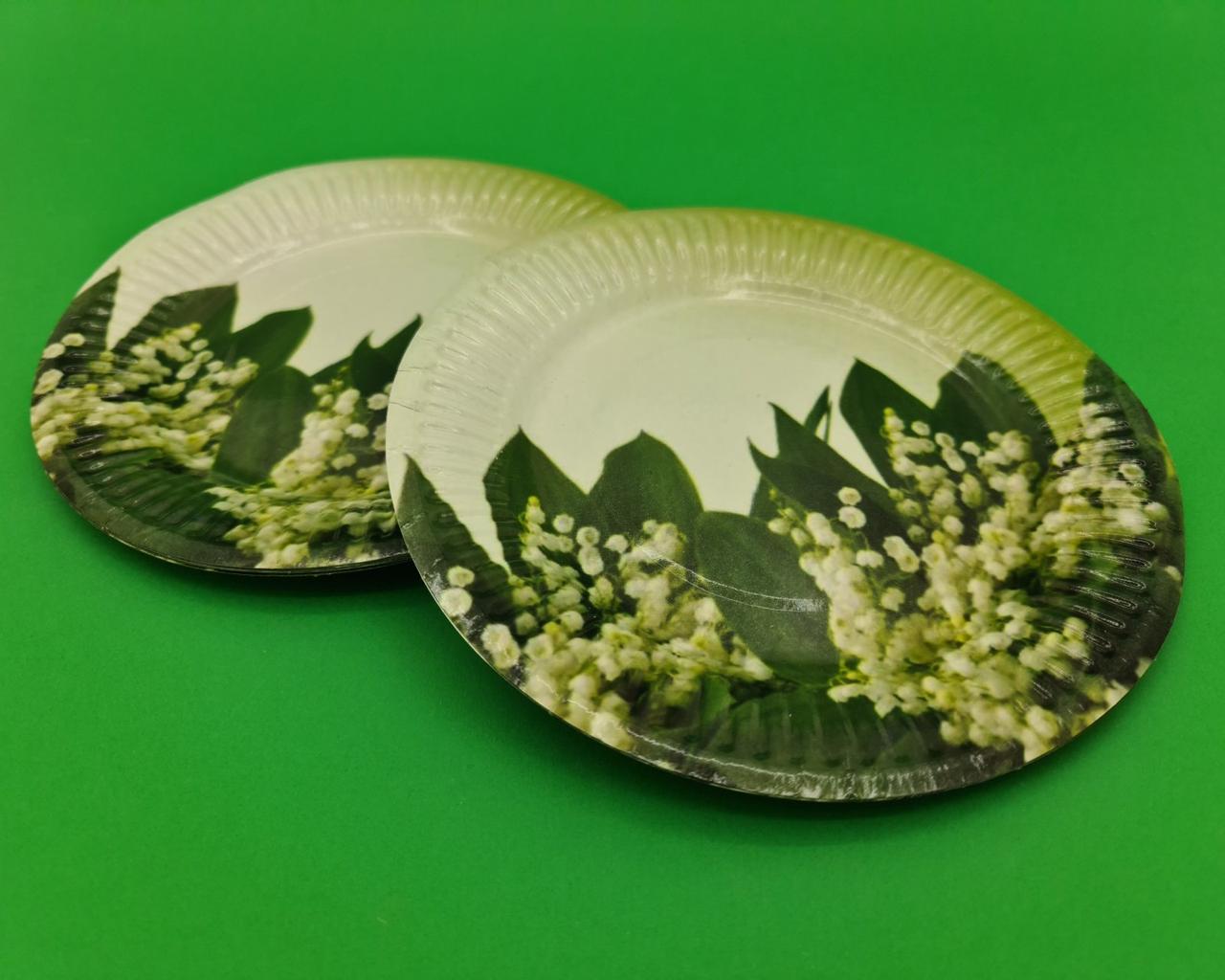 Паперова тарілка з малюнком 18см"№ 30"Конвалії 10шт (1 пач.), фото 1