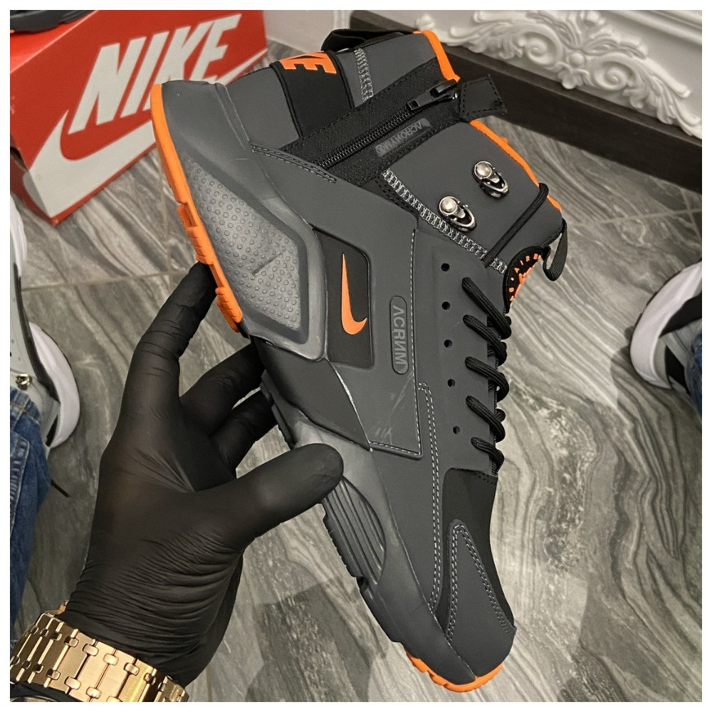 Чоловічі євро зимові кросівки Nike Air Huarache X Acronym City Acrum, чорні нубукові найк хуарачі MID Black, фото 1