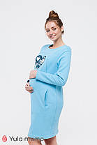 Утеплене блакитне плаття з котону з аплікацією для вагітних і мам-годувальниць, розмір XS, S, M, L, XL, фото 2