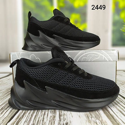 Чорні кросівки сітка в стилі Акули підліткові унісекс, фото 2