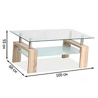 Журнальный стол Signal Lisa Basic II 100x60см стеклянный с дополнительной полкой и каркасом цвета дуб сонома